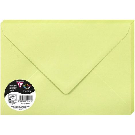 Enveloppe - CLAIREFONTAINE - Pollen - 120g - 162x229mm - Vert bourgeon - Paquet de 20 (1/2)