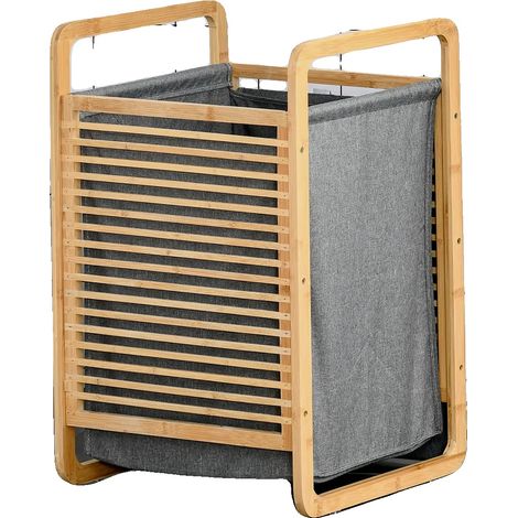 Cesta de almacenamiento, material de bambú, dimensiones 15 x 24 x 22 pulgadas, diseño plegable, forro extraíble, uso versátil. (1/5)