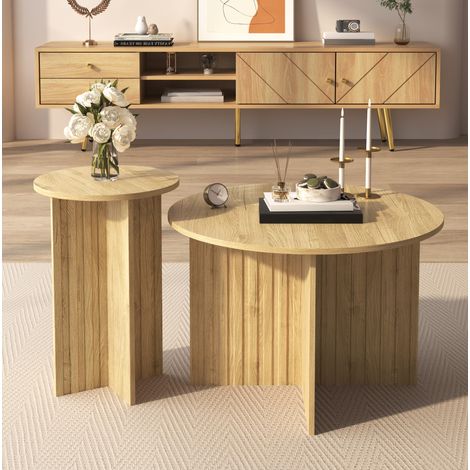 Wohnzimmertisch Beistelltisch 76cm platzsparend Natural OKMYHOME (1/5)
