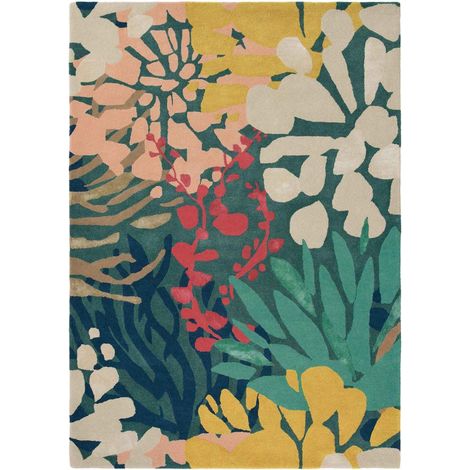 Tapis salon et chambre en laine 200x280 vert et jaune rectangle tissé