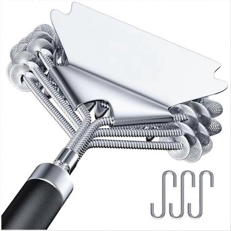 Brosse et grattoir pour barbecue sans poils, en acier inoxydable. (1/5)