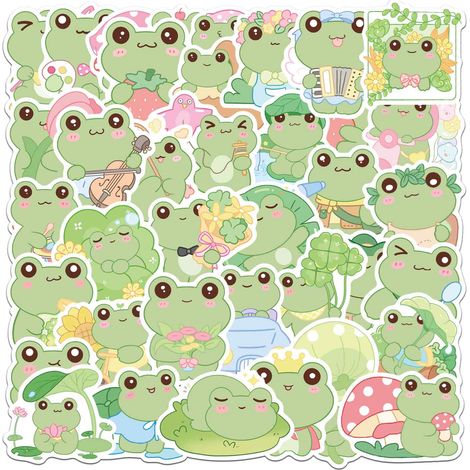 50 Autocollants Grenouille, PVC imperméable, adhésif fort, pour bouteille, ordinateur, valise, cadeau (1/5)