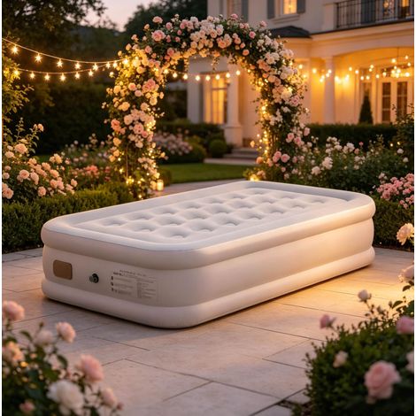 Matelas gonflable 190x97x39 cm en plastique beige, gain de place pour camping, FloraGrace (1/5)