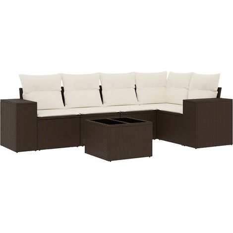 vidaXL Set Divano da Giardino 6 pz con Cuscini Marrone in Polyrattan (1/5)