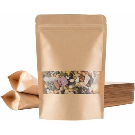 Nazalus-Vente chaude-100 Stück Sac Papier Kraft avec Fenetre(14 20cm), Sachet Kraft Alimentaire, Certifié FDA, Sécurité des Matériaux, pour Emballer Les Graines et des Collations (1/5)