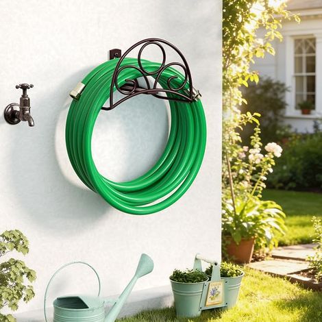 Metal Wall Mount Garden Hose Holder - Bronze (1/3)