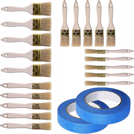 Rosfix Set Flachpinsel – 20 Stück Naturborste 15/25/36/50 mm  2x Malerband 40 mm x 50 m  Lackieren
