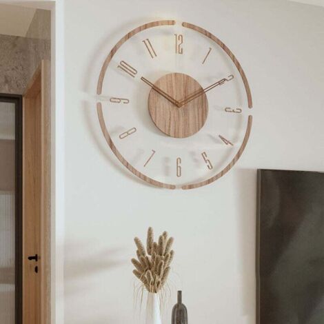 Pair Dekorative Wanduhr aus Holz im Vintage-Stil, Wohnaccessoire, rundes, durchbrochenes Design, moderne Kunstuhr (35 cm)
