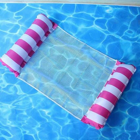 Rose rougeBouée gonflable en filet, hamac aquatique pliable de 125 à 70 cm, matelas de piscine multifonction pour adultes (1/4)