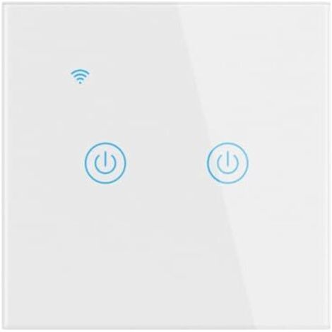 Wifi interrupteur mural intelligent, panneau tactile en verre, Compatible avec Alexa, Assistant Google, aucune ligne neutre nécessaire et ligne neutre nécessaire double Mode EU 10A (2 gang) (1/5)