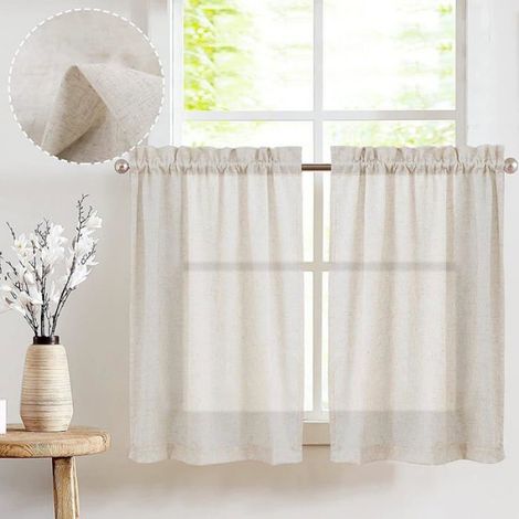 1 Rideau en Lin avec Passants et Franges pour Caravane ou Chambre 125x60 cm (1/5)