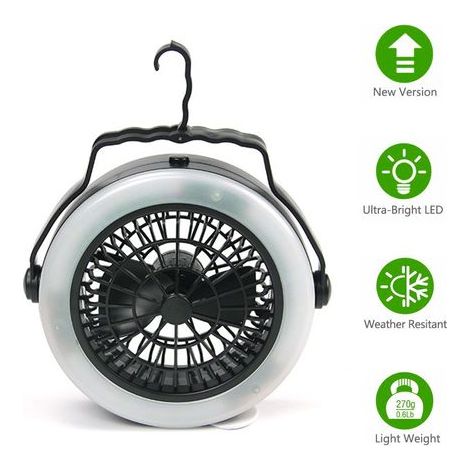 2-in-1 USB-wiederaufladbarer Campingzeltventilator mit LED-Laterne und Campinglampe, tragbarer Ventilator, Campingzeltlampe (1/5)