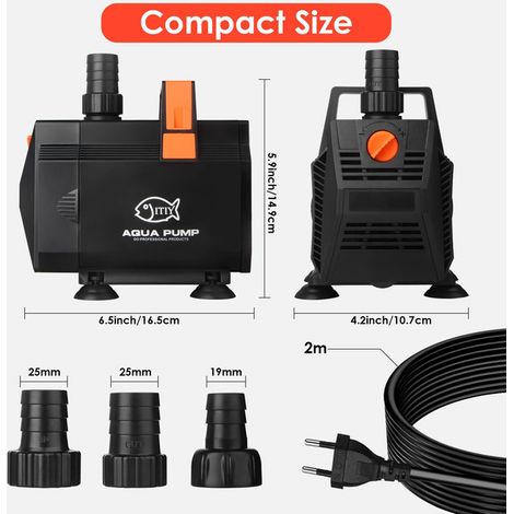 Pompe à Eau Submersible 2000L/H 30W Pompe d'Aquarium Réglable avec 3 Buses pour Fontaine Bassin Étang Hydroponie Cultivation (1/3)