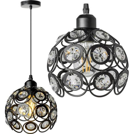 LAMPADA A SOSPENSIONE APP206-1CP CRISTALLO SFERA NERO TONDO 1-PUNTI LUCE E27 18X18X15-95CM REGOLABILE