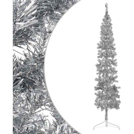 Albero Natale Albero natalizio Albero festivo Artificiale Sottile a Metà Supporto Argento 240cm (1/5)