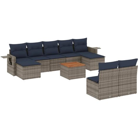 Salon de jardin avec coussins 10 pcs gris résine tressée vidaXL (1/3)