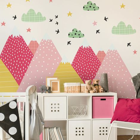Stickers muraux enfants - Décoration chambre bébé - Autocollant Sticker mural géant enfant montagnes scandinaves CILKA - 40x60cm (1/5)