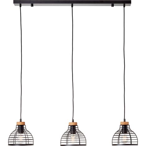 Brilliant Avia Pendelleuchte 3flg schwarz/holz, Metall/Holz, 3x A60, E27, 52 W (1/5)