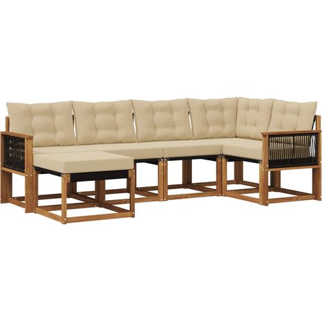 Set di divani da esterno con cuscino 6 pz Salotto da Giardino Naturale e Beige (1/5)