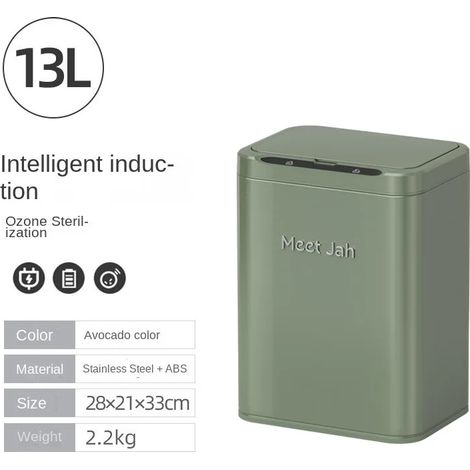 Poubelle intelligente à capteur (verte 13 L), poubelle ménagère automatique (1/5)