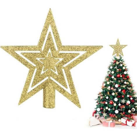 18 cm goldene Plastik-Weihnachtssternspitze, Baumspitze für die Weihnachtsbaumdekoration – Farbe: Gold
