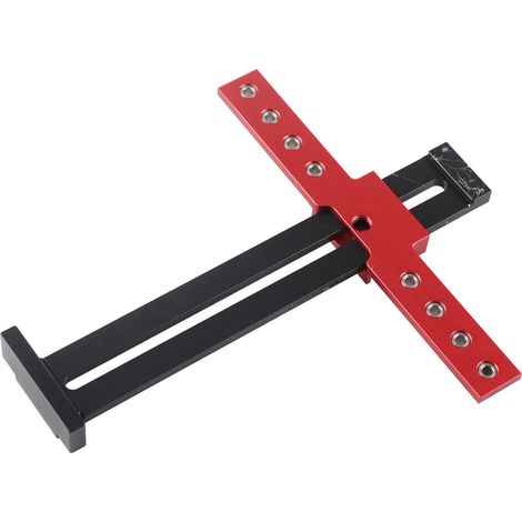 Guide de perçage en alliage d'aluminium pour poignée de tiroir ou de porte d'armoire, avec gabarit de positionnement pour poinçon et goujons. (1/5)