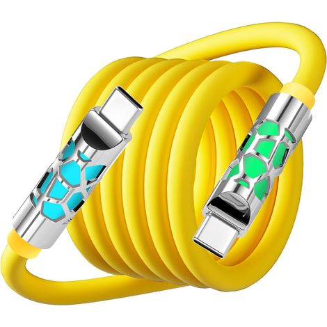 USB-C-Ladekabel, 240 W PD – USB-C-zu-USB-C-Schnellladekabel für iPhone 17, 16, 15 Pro Max, Galaxy S25, S24, Switch 2, iPad Air, Pro, MacBook, 1,2 m, 6 mm Nylon, RGB-LED (Gelb)