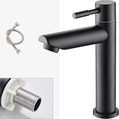 Robinet Eau Froide Noir avec Bulleur Rechange, Mitigeur Lavabo Mélangeur Salle de Bain avec Bec Hauteur 150 mm Pour WC, Salle de Bain
