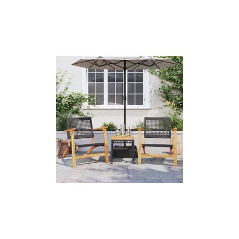 Ensemble de bistro 3 pcs noir résine tressée et bois d'acacia (1/5)