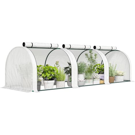 Mini-Gewächshaus, Tomatengewächshaus, 3 m (L) x 1 m (B) x 0,8 m (H), Stahl, hochdichtes PE (140 g/m²), UV-beständig, 3 Fenster, Weiß (1/5)