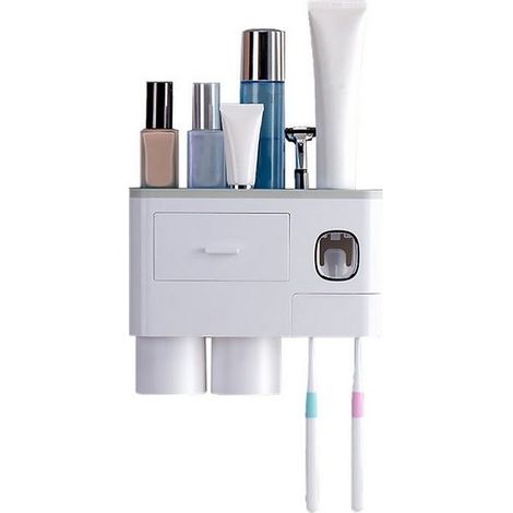 Porte-Brosse à Dents, Etagère de Douche, No-Punch, étagère de rangement, pour 2-3 personnes, set de rangement pour dentifrice salle de bain, KINSI