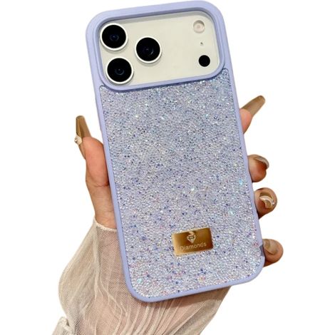 (Violet clair, iPhone 17 Pro Max) Coque de téléphone luxueuse à couverture intégrale, ornée de zircons et de diamants, aux reflets irisés. (1/3)