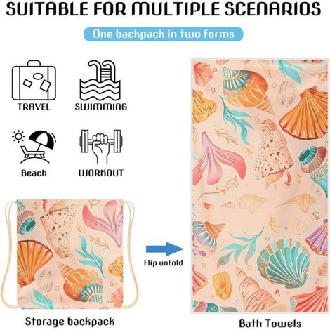 Serviette de plage - Sac à dos pliable 2 en 1 - - Compagnon idéal pour le camping, le yoga et les voyages (B) (1/4)