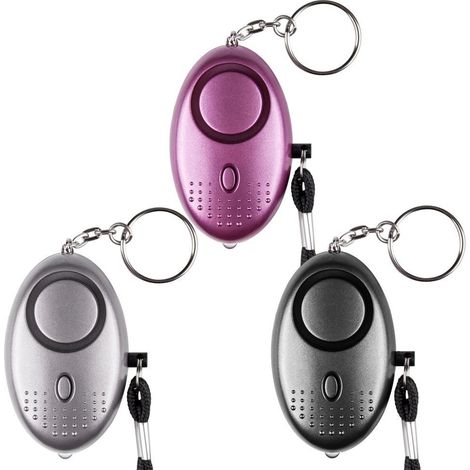 Alarme personnelle d'urgence [3 Pack] LED Lampe de Poche pour Enfants/Femmes/Personnes âgées étudiant (Noir + Argent + Violet) (1/5)