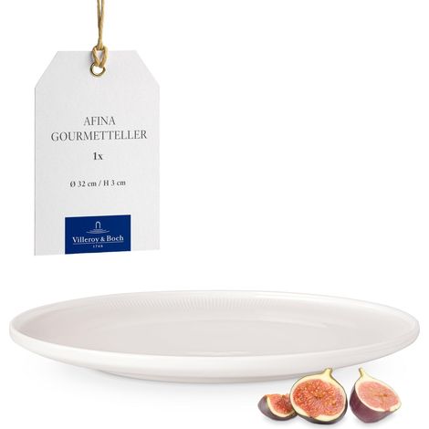 Assiette gourmet Afina en porcelaine, grande assiette pour servir, Fabriquée en Allemagne, compatible lave-vaisselle et micro-ondes, empilable, blanche (1/5)