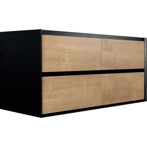 Mobile sotto lavabo sospeso 120 cm Naturale chiaro e Nero - LANNICK (1/5)