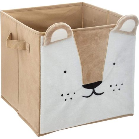 Atmosphera – Bac de rangement en velours lion 29x29x29 cm – Polyester doux – Pliable – Pour jouets et livres enfants