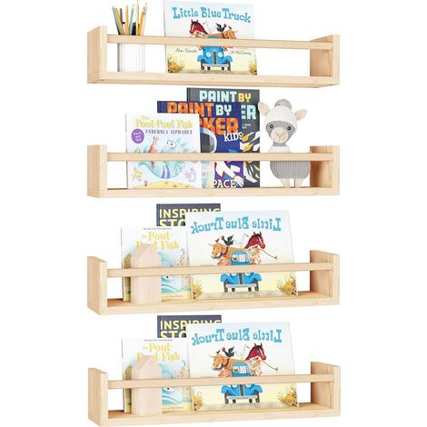 Lot de 4 étagères murales flottantes en Bois pour Livres Chambre Étagère murale pour la maison, la chambre à coucher enfant (1/5)