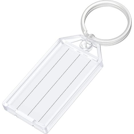 Confezione da 40 portachiavi in plastica e metallo da 5 cm con etichetta in carta a tinta unita, custodia protettiva trasparente e anello antigraffio. (1/2)