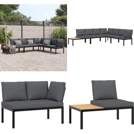 4-tlg. Garten-Sofagarnitur mit Kissen Schwarz Aluminium - Gartensorgaunität - Outdoor Möbel - Gartenbank - Lounge Sessel - Alu Gartenmöbel - Home & Living