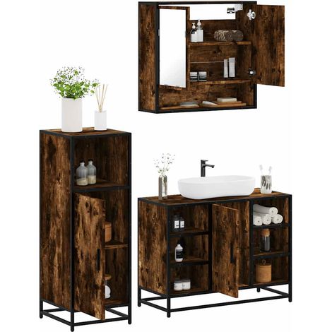 Set de muebles baño 3 pzas madera contrachapada roble ahumado vidaXL (1/5)
