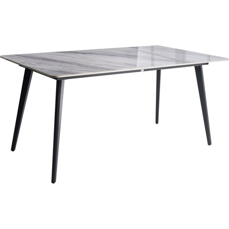 Mesa de comedor de jardín tablero de piedra sinterizada estructura de hierro resistente a los rayos UV al agua y al óxido interior y exterior mármol gris y negro Rodallo