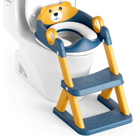 Reducteur Toilette Enfant, Siège de Toilette pour Enfants Garçons et Filles, 2 en 1 Rehausseur Filles Garçons, Coussin Non-éclaboussures et Antidérapant, Tabouret d'escalier (1/5)