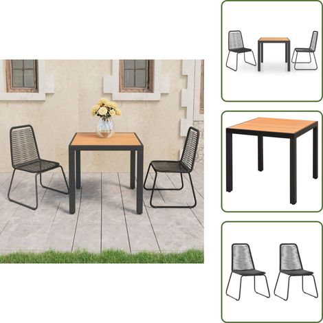 3-tlg. Garten-Essgruppe PVC Rattan Schwarz und Braun - Gartensessel - Esstisch - Gartenmöbel Set - Outdoor Furniture - Balkonmöbel (1/5)