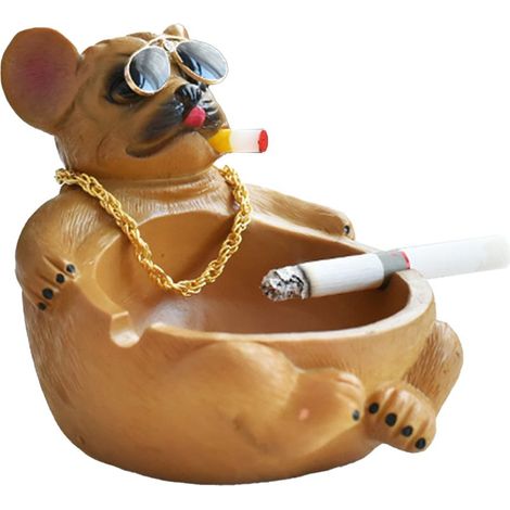 Origineller dekorativer Aschenbecher in Form einer Bulldogge, mit Cartoon-Tiermotiv, braun, für das Wohnzimmer. (1/5)