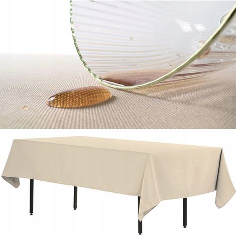 Tovaglia rettangolare antimacchia, in poliestere spesso, 280x170 cm, color champagne.