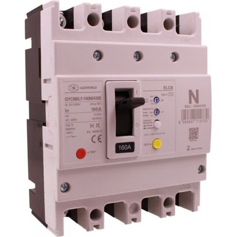 Interruttore Scatolato Con Differenziale Tipo A, 3P+N 160A Icu 35kA Ics 25kA AC 400V, Idn Regolabile 50 100 300 500mA, Ritardo di Intervento Regolabile 0.1-2S,Ui 1000V Uimp 8kV, MCCB+ELCB