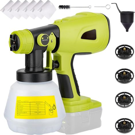 Pistola de pintura, pulverizador de pintura inalámbrico, pulverizador de pintura eléctrico portátil con depósito de 1000 ml, 4 boquillas, pulverizador de pintura inalámbrico para batería Ryobi de 20 V (1/5)