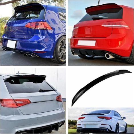 Becquet arrière universel pour voiture – Spoiler de toit/hayon style sport, ABS léger, fixation par ruban adhésif sans perçage, look fibre de carbone, kit tuning aérodynamique-Noir brillant