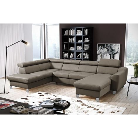 - Canapé d'angle en cuir italien de luxe 7/8 places ASTONIA, taupe, angle gauche (1/5)